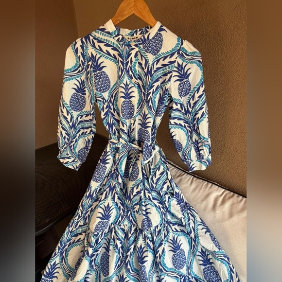 NWT Boden Alba Long Sleeve Tiered Maxi Dress Pineapple Wave 100% Cotton - Picture 3 of 5